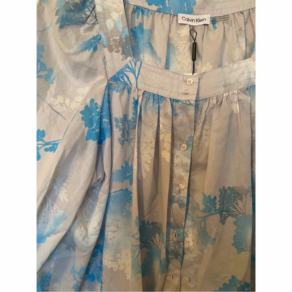 Calvin Klein Floral Print Square Neck Long Sleeve Blouse New - Picture 2 of 5